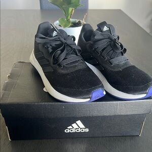 Adidas Black and White Sneakers with Blue Accents
